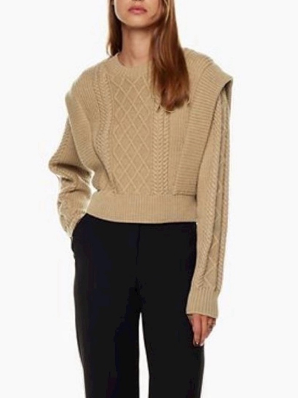 Aritzia Cable Knit Crew Sweater in Camel
